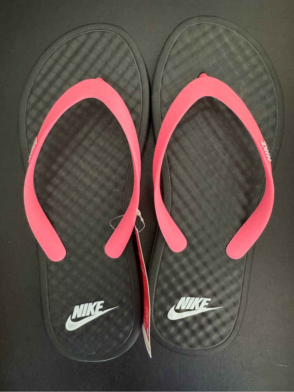Nike Women's Black Footbed Flip Flops with Pink Straps